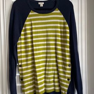 J. Crew Button Elbow-Patch Sweater Stripe Navy Green Wool Blend